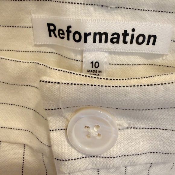 NWT REFORMATION Oren Pants Wide Leg White Pinstripe Office Spring - Picture 4 of 7